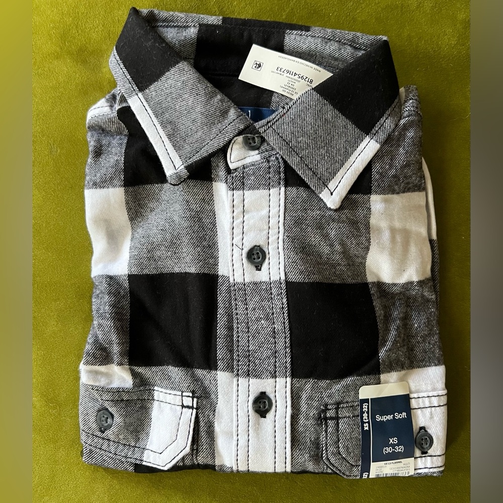 NWT George black and white buffalo plaid flannel